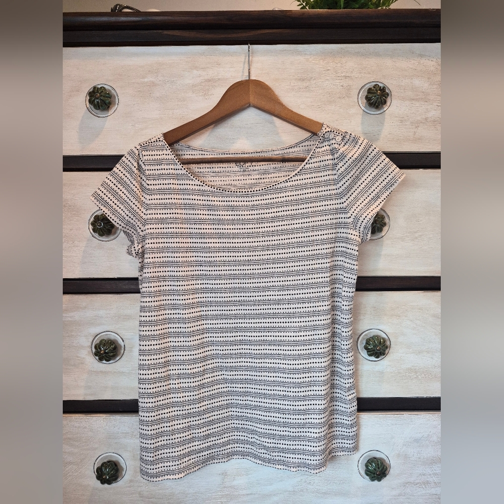 LOFT Black and White Polka Dot Striped Short Sleeve Tee